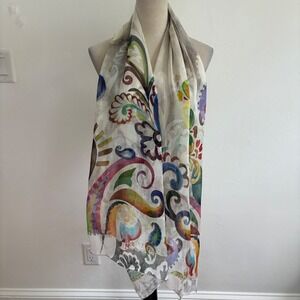 Uno Alla Volta 100% Silk Scarf Italy Watercolor Paisley Abstract Print Wrap Long